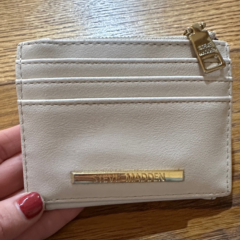 Steve Madden Beige Card Holder with Gold Accent